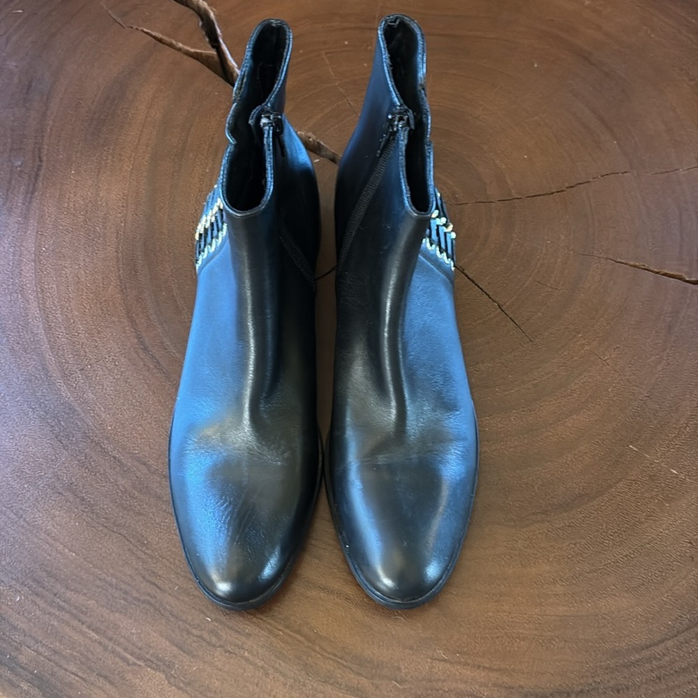 Vaneli Rheta Bootie /Black Leather Ankle Boots with Gold Accents/ Size 10N - Picture 4 of 11